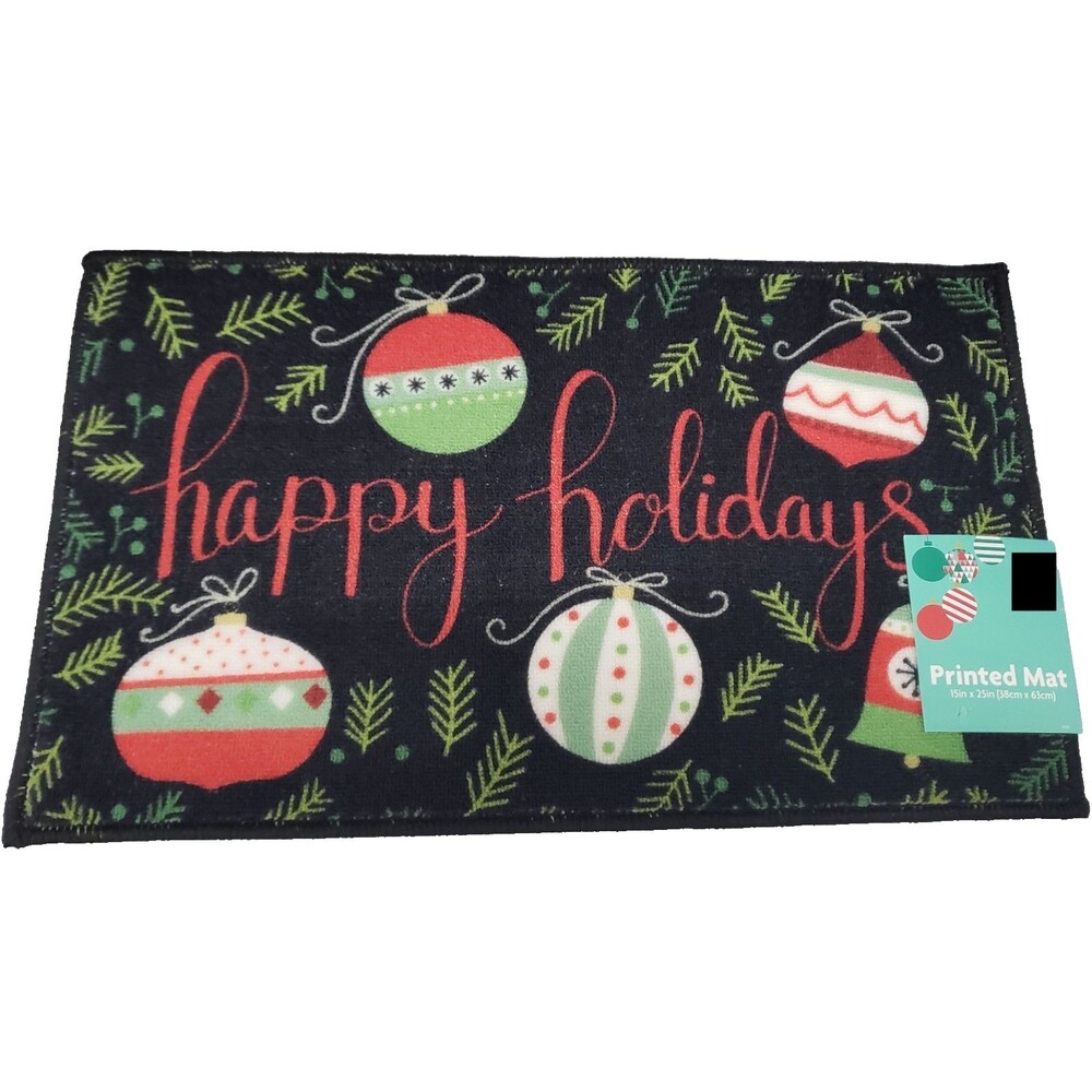Printed Kitchen Nylon Rug (15"x25") CHRISTMAS TREE ORNAMENTS, HAPPY HOLIDAYS, MB